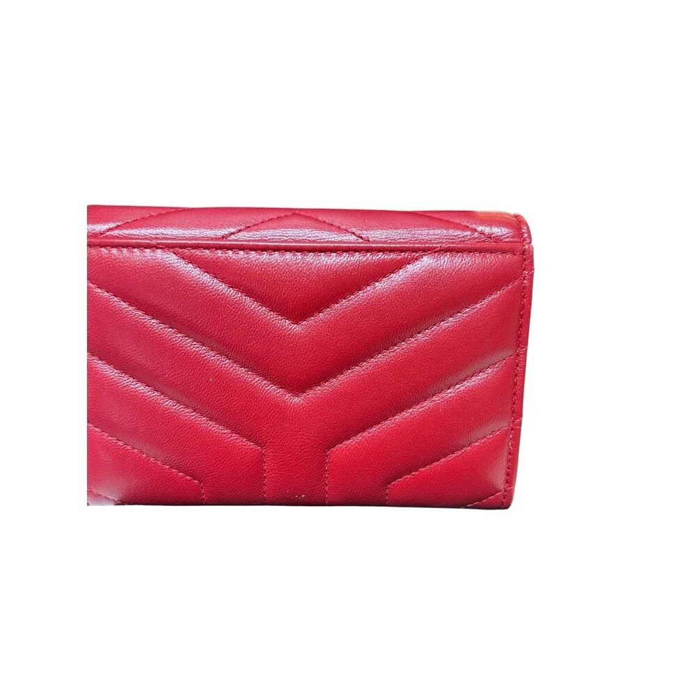 YSL Saint Laurent Leather Red Compact Wallet Card Case Box Duster & Tags